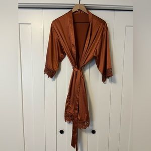 Rust Bridesmaid Front Tie 3/4 Sleeve Above Knee Robe